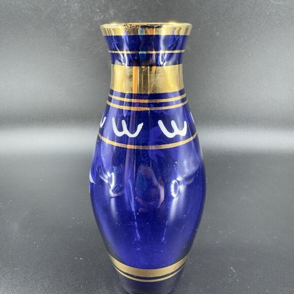 Vintage Bohemian Art Glass Vase Vessel With Hand Painted Flowers Czech Vase VTG - Picture 8 of 12